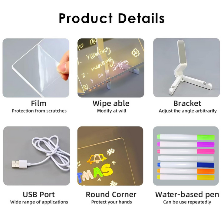 Glowing LED Writing and Doodle Board with Color Markers and Stand