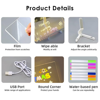 Glowing LED Writing and Doodle Board with Color Markers and Stand