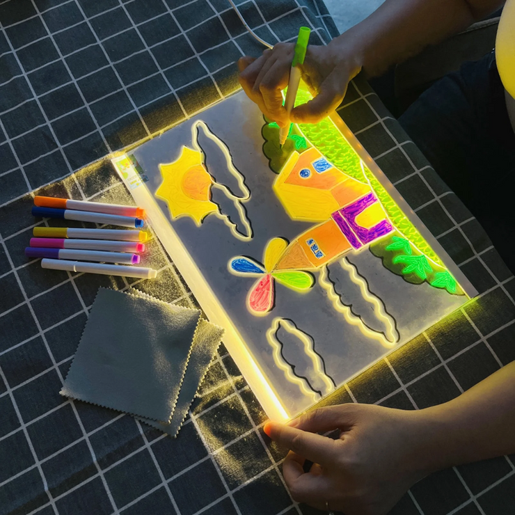 Glowing LED Writing and Doodle Board with Color Markers and Stand