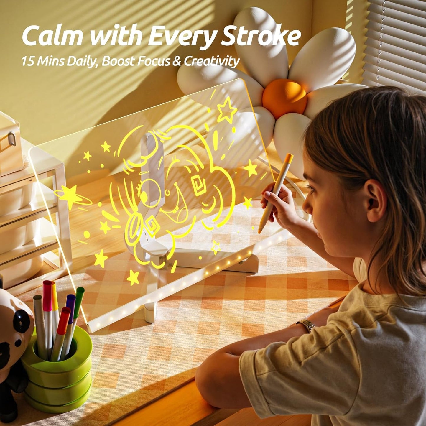 Glowing LED Writing and Doodle Board with Color Markers and Stand