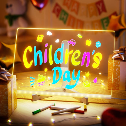 Glowing LED Writing and Doodle Board with Color Markers and Stand